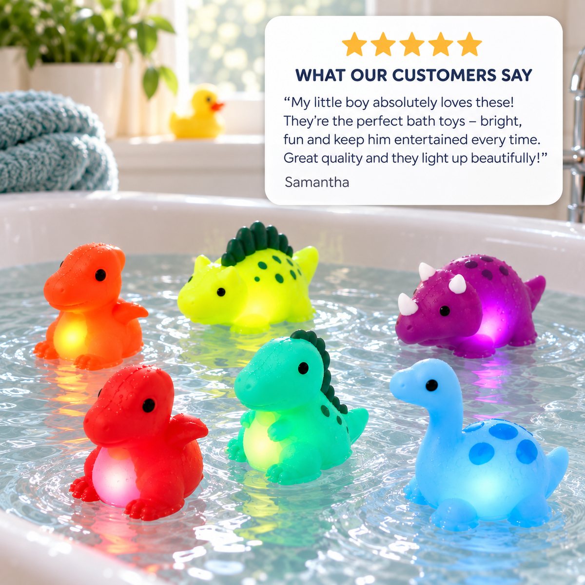 Light-Up Dinosaur Bath Toys – 6-Piece Set
