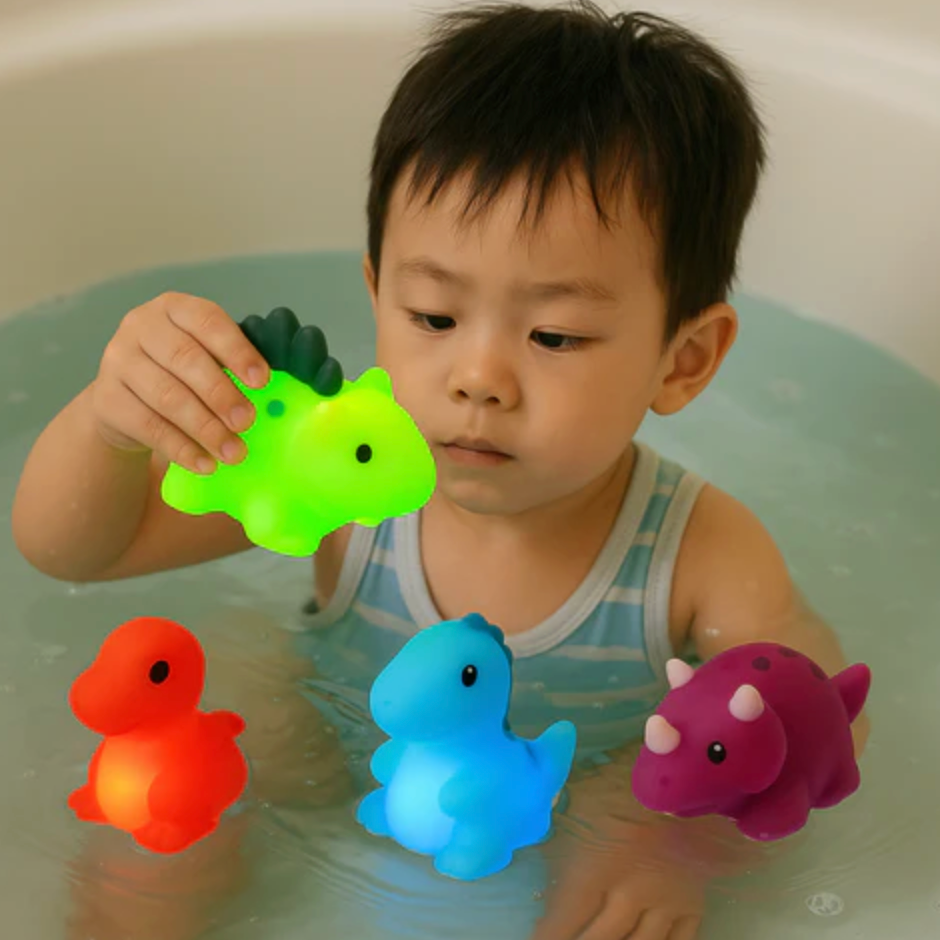 Water-Activated Light-Up Bath Dinosaurs – 6-Piece Set