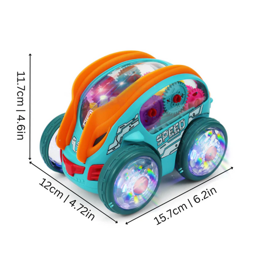 Battery-Powered Stunt Car with Visible Gear Drive & LED Effects