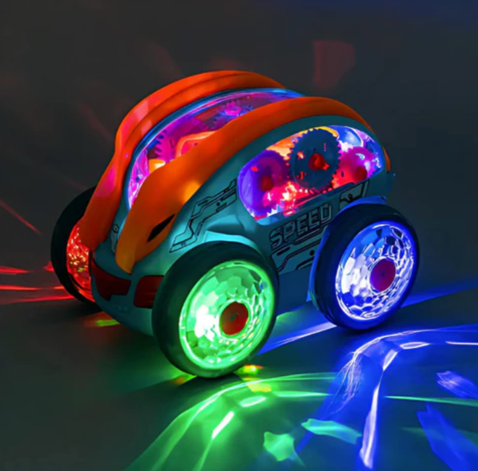 Battery-Powered Stunt Car with Visible Gear Drive & LED Effects
