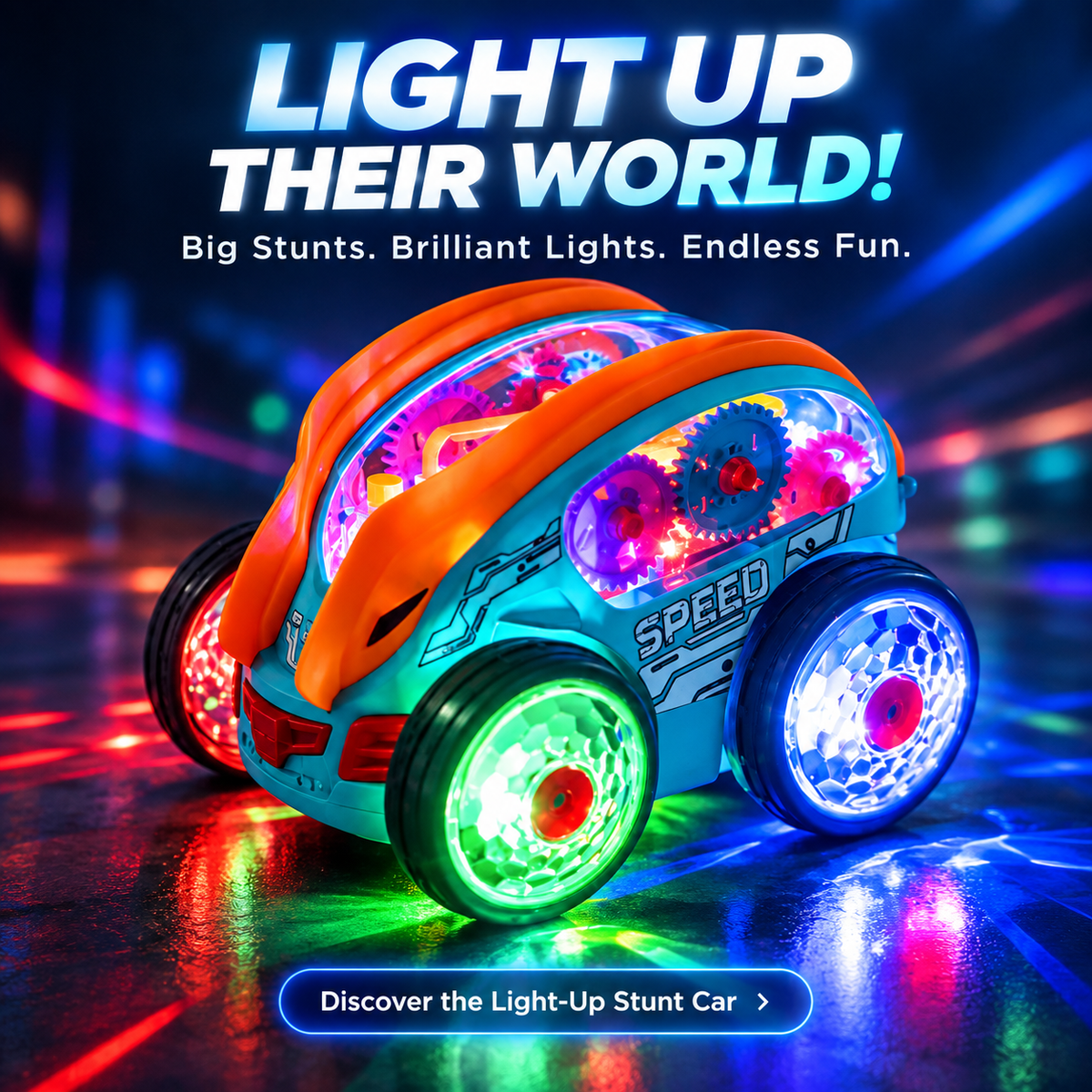 Light-Up Stunt Car with Moving Gears