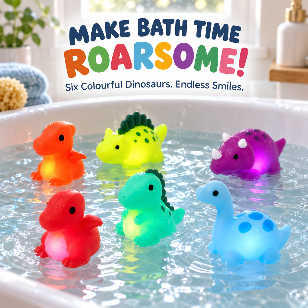 Light-Up Dinosaur Bath Toys – 6-Piece Set