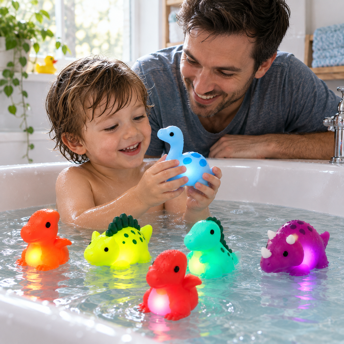 Light-Up Dinosaur Bath Toys – 6-Piece Set