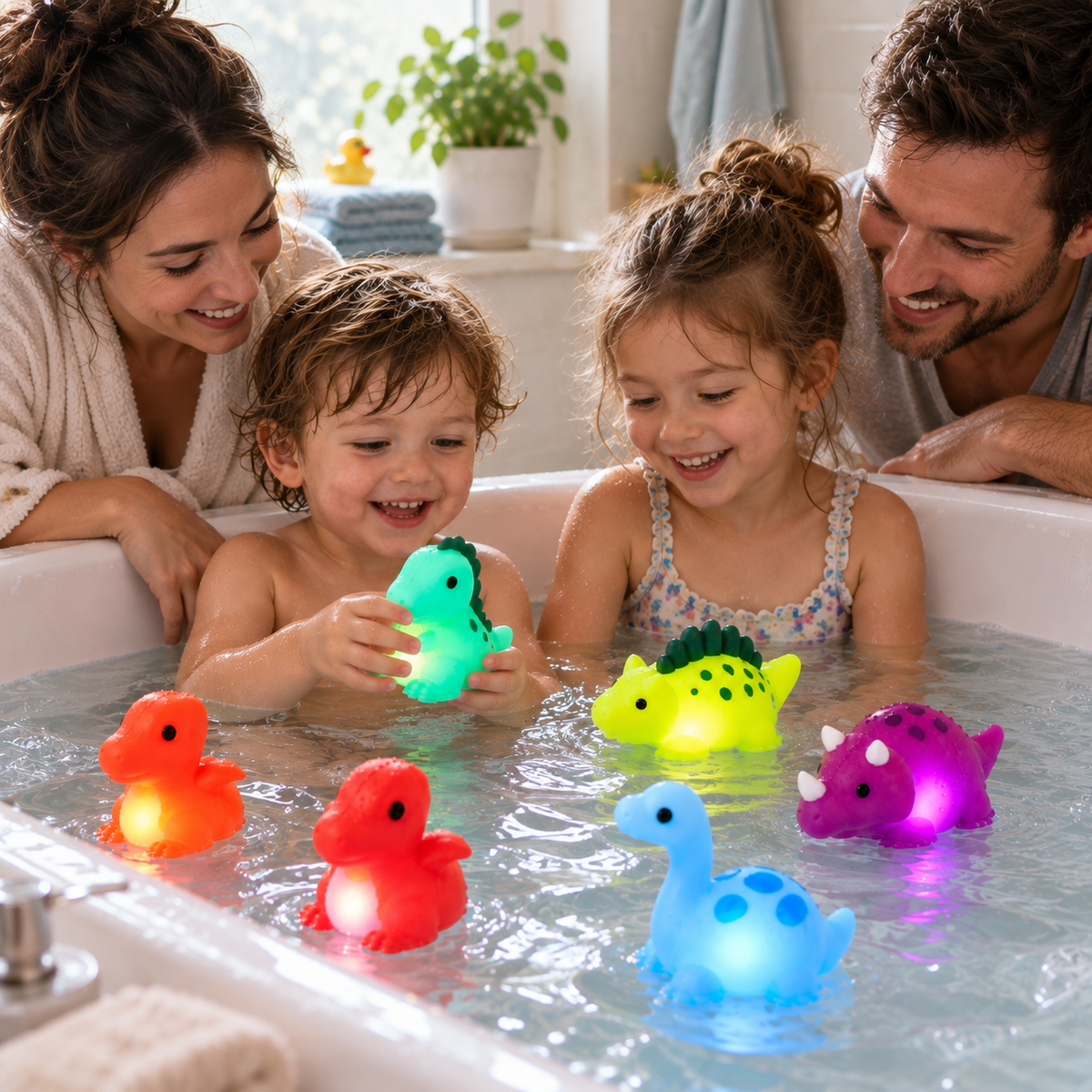 Light-Up Dinosaur Bath Toys – 6-Piece Set