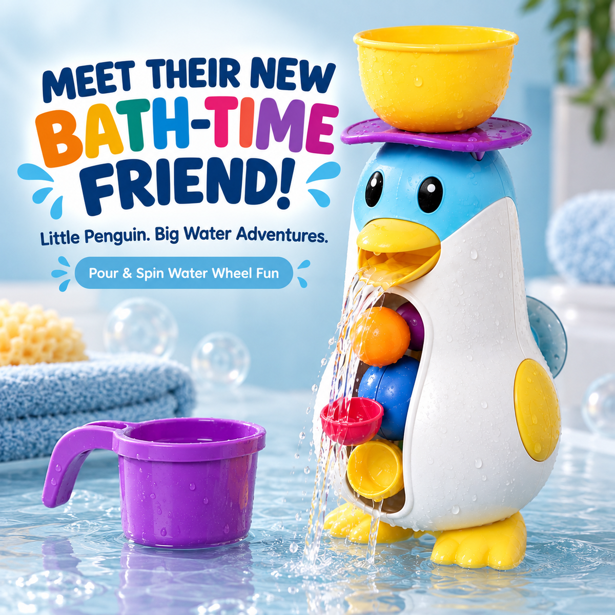 Penguin Water Wheel Bath Toy