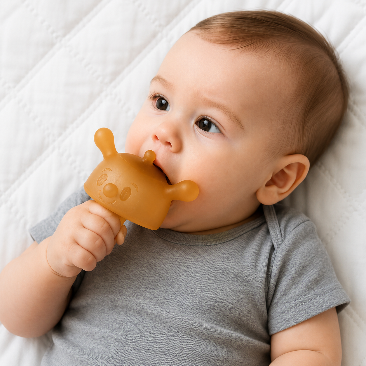 Ergonomic Soft Silicone Teether with Suction Cup Base