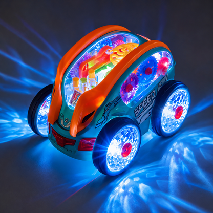 Battery-Powered Stunt Car with Visible Gear Drive & LED Effects