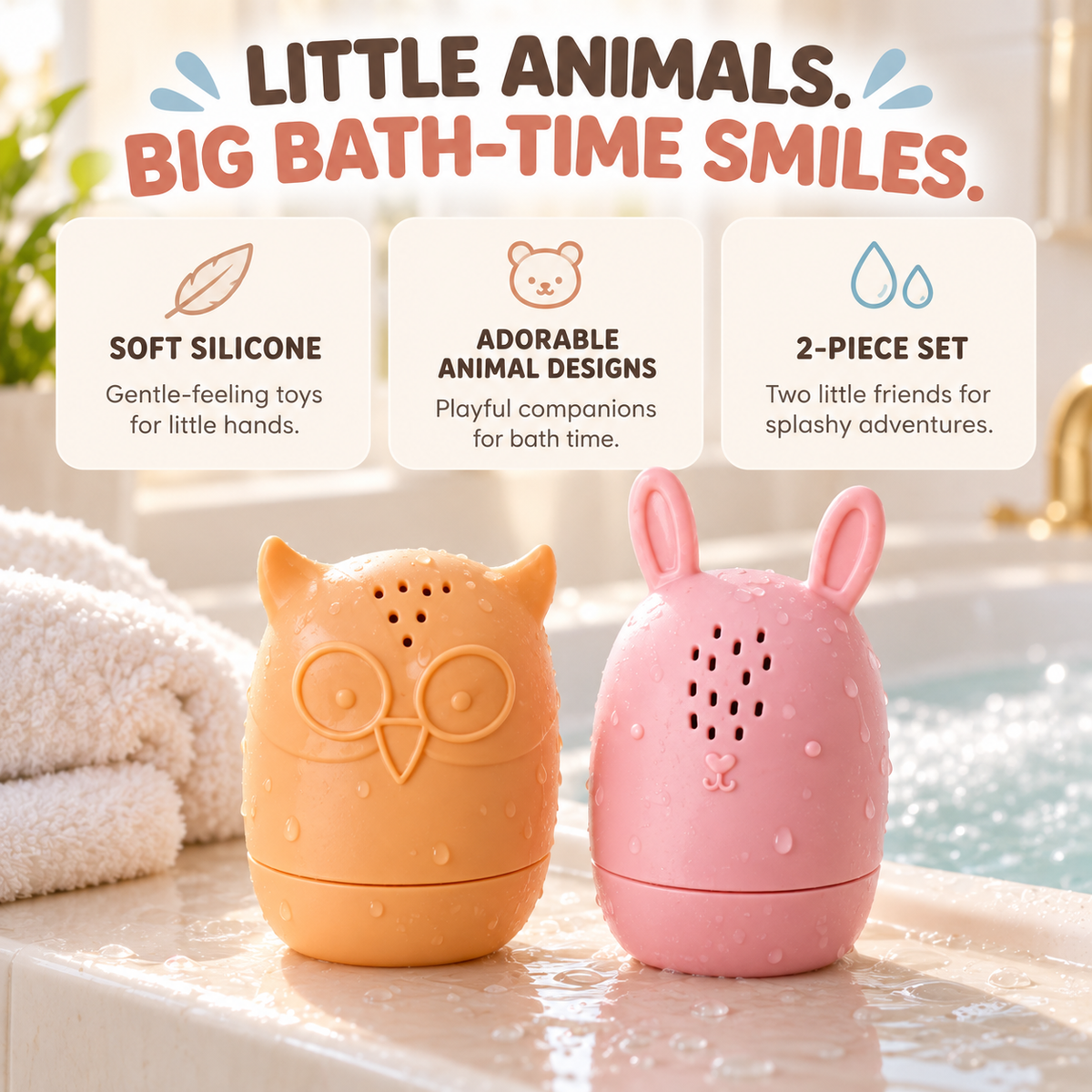 Silicone Animal Bath Toys – 2-Piece Set