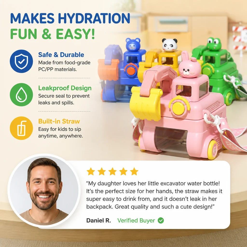 Excavator Water Bottle for Kids