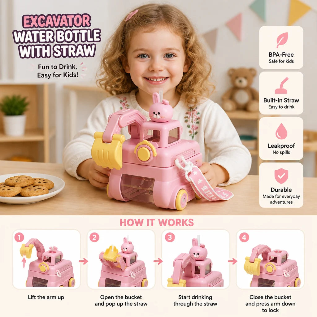 Excavator Water Bottle for Kids