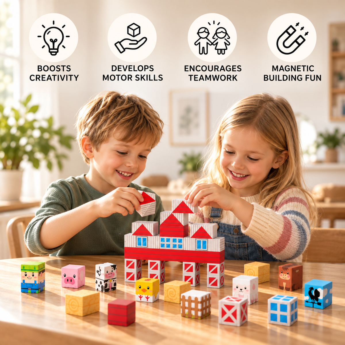 Kids Magnetic Farm Building Blocks Set